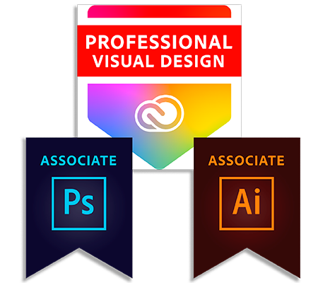collection of adobe creative cloud professional badges for photoshop and illustrator